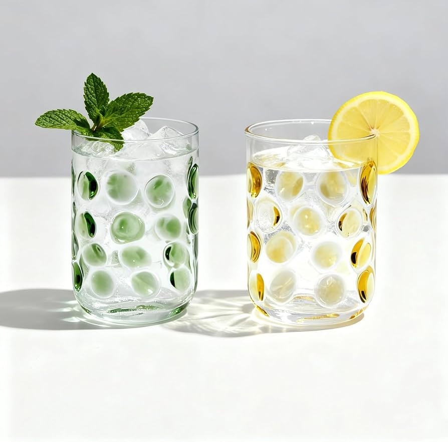 3D Polka Dot Crystal Glass Set of 2 – Hand-Colored Retro Design, Lead-Free Crystal, 16oz Capaci... | Amazon (US)
