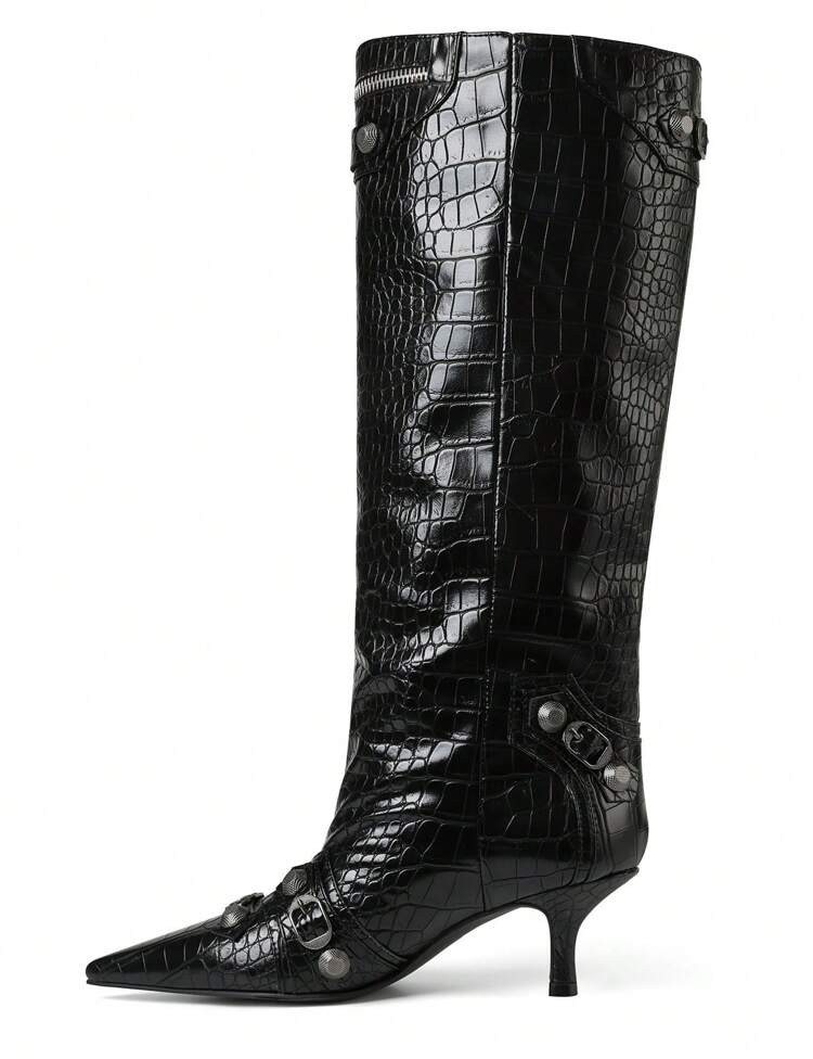 Knee High Boots For Women Wide Calf Boots Pointed Toe Tall Boots Kitten Heel Boots Womens Fall Winter Boots For Party Gifts Dress | SHEIN