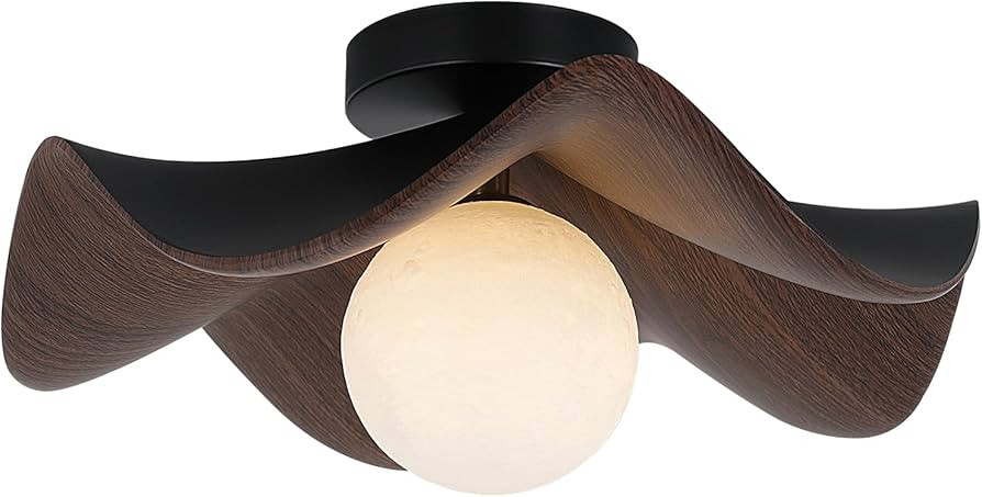 Modern Simple Lotus Leaf Flower Ceiling Lamp Screw G9 Iron Walnut Grain Bedroom Ceiling Lamp Chil... | Amazon (US)