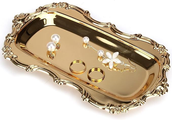 Rectangle Gold Jewelry Display Tray Gift Trinket Dish Wedding Ring Dish Earring Tray Ring Engagem... | Amazon (US)