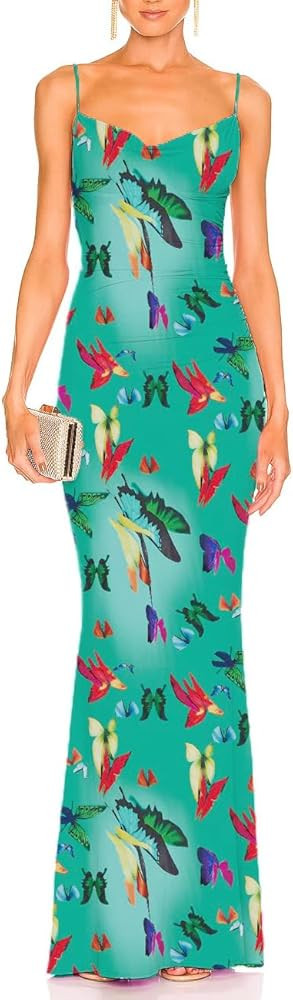 Capuffy Women Drape Neck Formal Maxi Dresses Lace Backless Cocktail Party Dress Spaghetti Straps ... | Amazon (US)