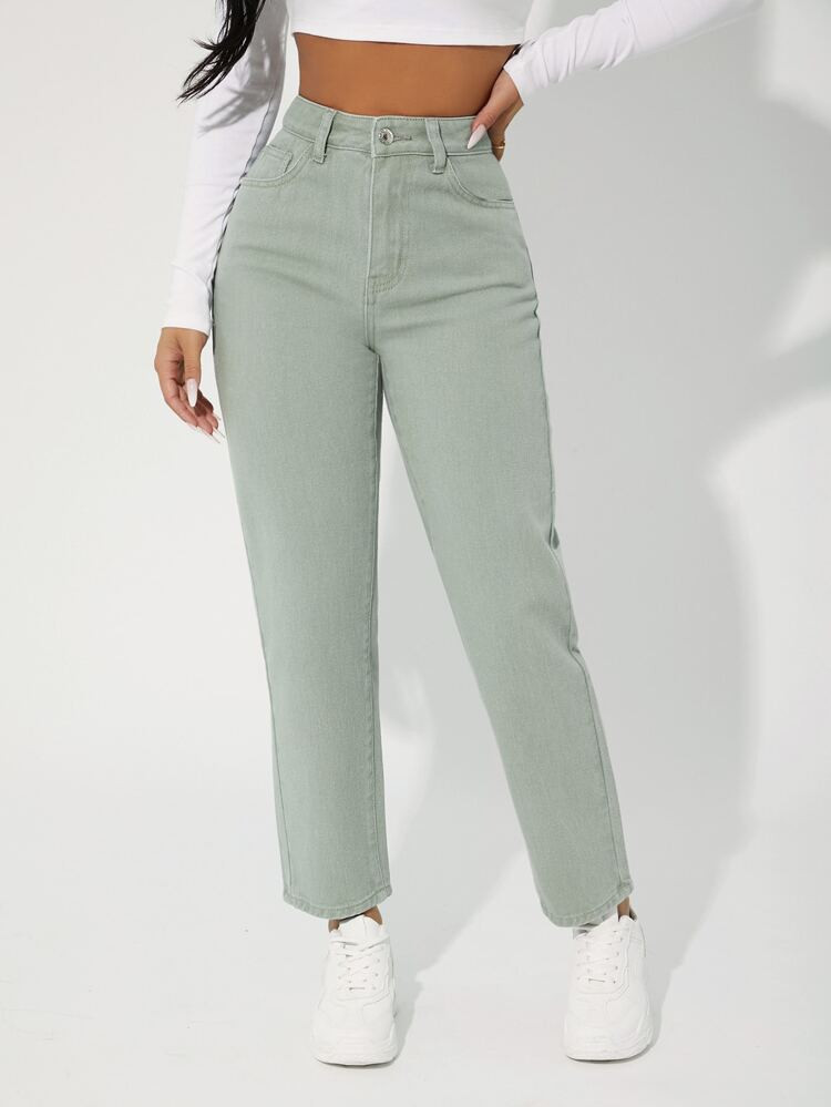 SHEIN PETITE Jeans mit geradem Beinschnitt, schrägen Taschen | SHEIN