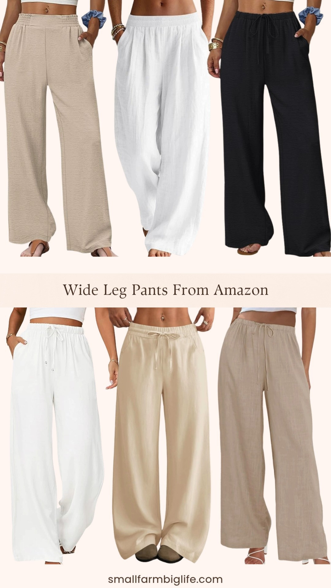 Wide leg linen and palazzo pants are the summer pant trend right now and Amazon has so many beautiful options at really great prices. I rounded up six flowy styles in white, beige, khaki, and black with elastic waists, drawstring ties, and pockets that are perfect for beach vacations, casual outings, and everyday summer wear. The linen and cotton linen blends keep these lightweight and breathable even on the hottest days and the high waisted silhouettes are so flattering and easy to style with a fitted tank, a crochet top, or a simple tee. Tap to shop! 

 #LTKgrwm #LTKootd #LTKOver40