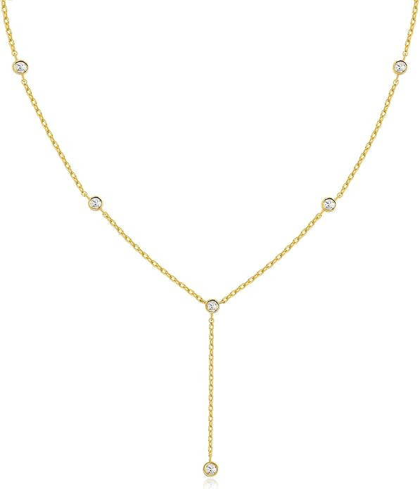 Gold Necklace for Women, Dainty Gold Long Necklaces 14k Gold Plated Prom Lariat Necklace Cute Cho... | Amazon (US)