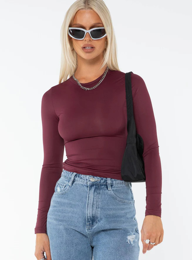 Arnim Long Sleeve Top Wine | Princess Polly US