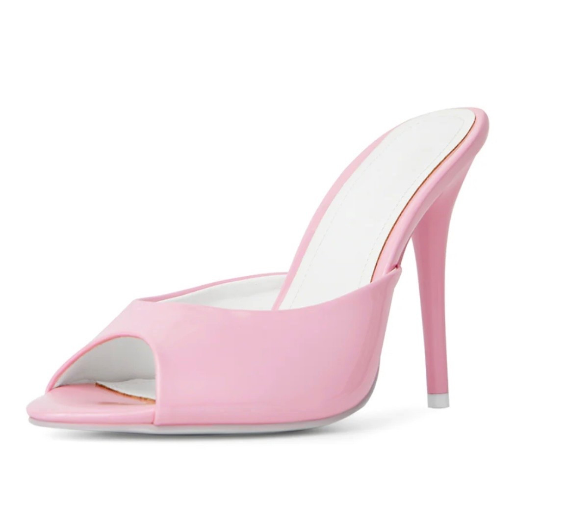 the perfect pink heel 

statement shoe | bubblegum heel | pretty in pink | girl’s night out | shoe crush | under $200 | vegan leather | mules | peep toe mules 