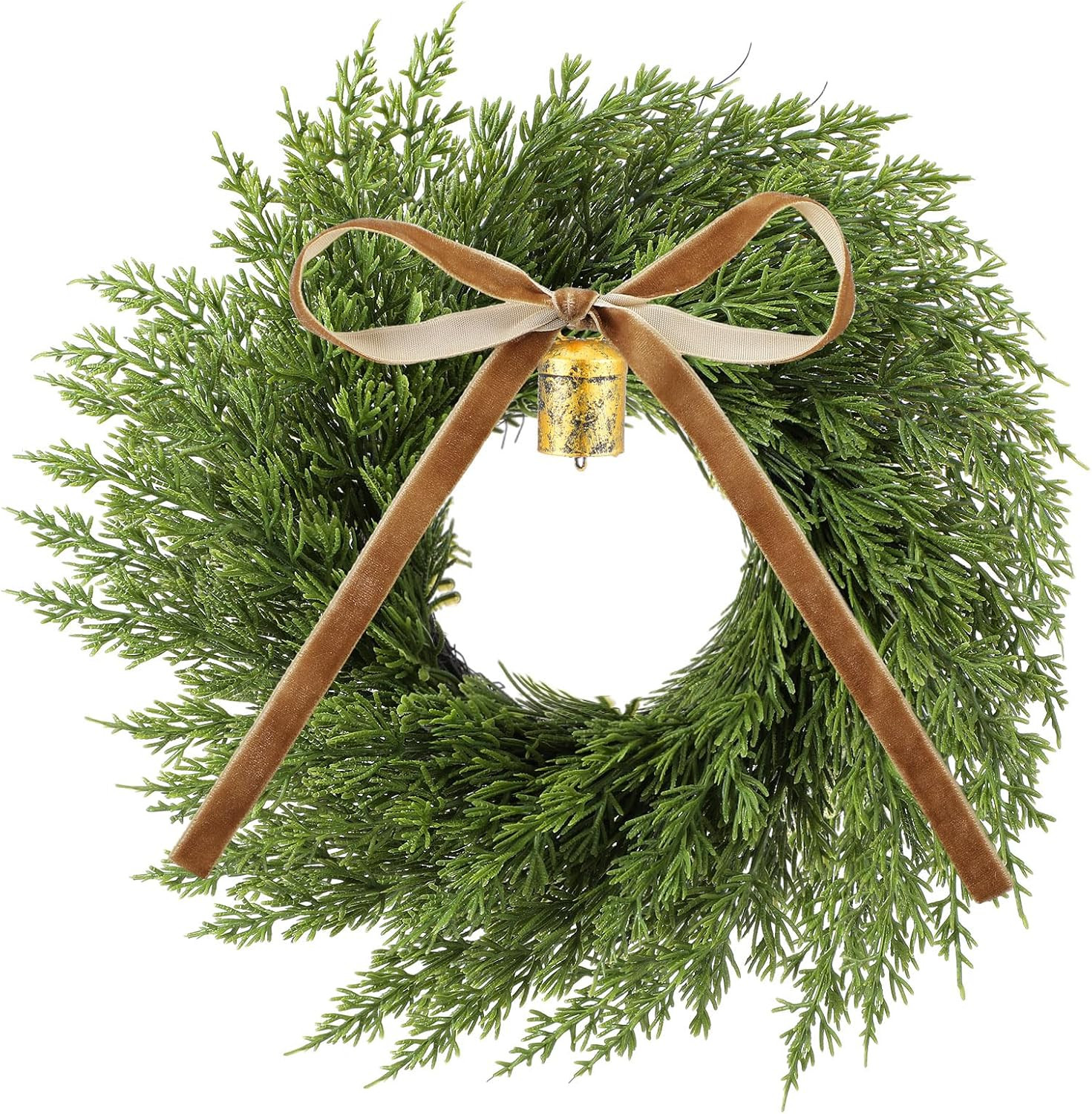 Dingion 12 Inch Cedar Wreath Faux Cedar Christmas Wreath Realistic Christmas Outdoor Wreath with ... | Amazon (US)