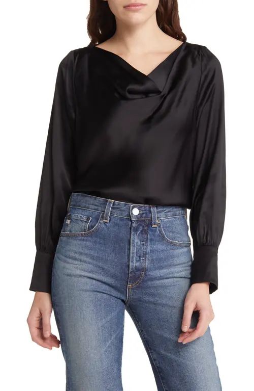 & Other Stories Long Sleeve Satin Top in Black at Nordstrom, Size 2 | Nordstrom