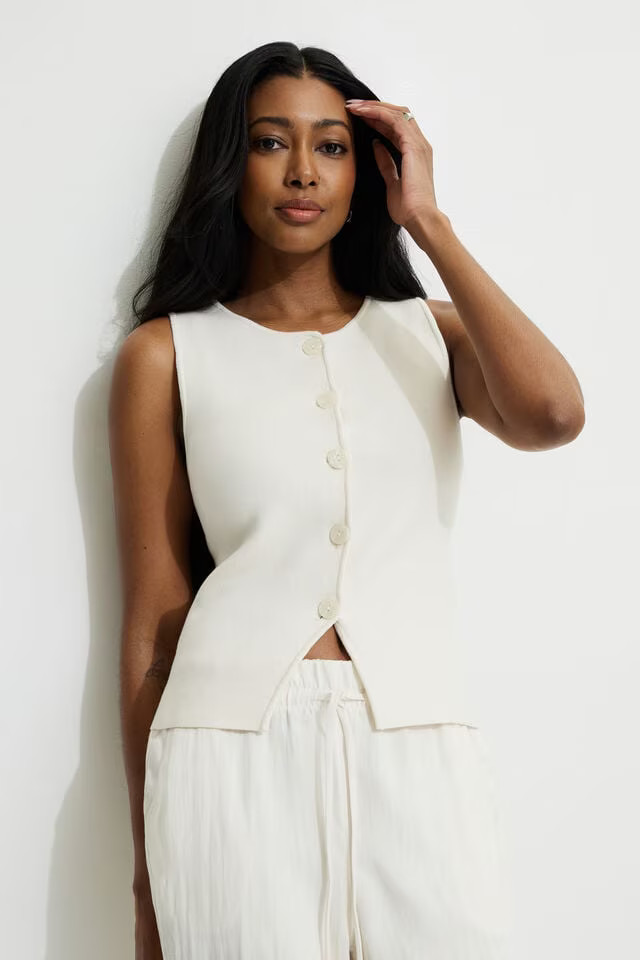 Crewneck Button Up Sweater Vest | Dynamite Clothing