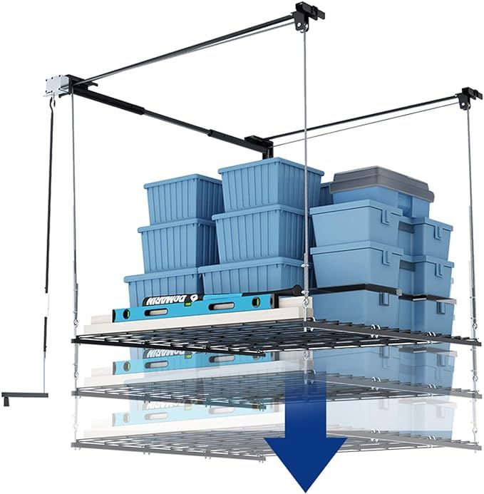 FLEXIMOUNTS Overhead Garage Storage Rack Lift Ceiling Storage Lift System Heavy Duty 4 x 4 FT Bla... | Amazon (US)