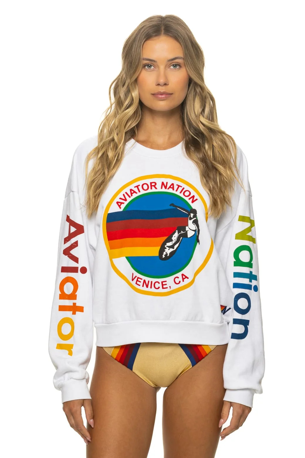 AVIATOR NATION RELAXED VENICE CREW SWEATSHIRT - WHITE | Aviator Nation