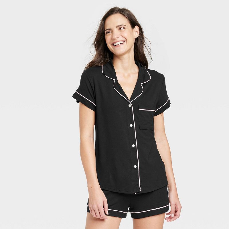 Women's Beautifully Soft Short Sleeve Notch Collar Top and Shorts Pajama Set - Stars Above™ | Target