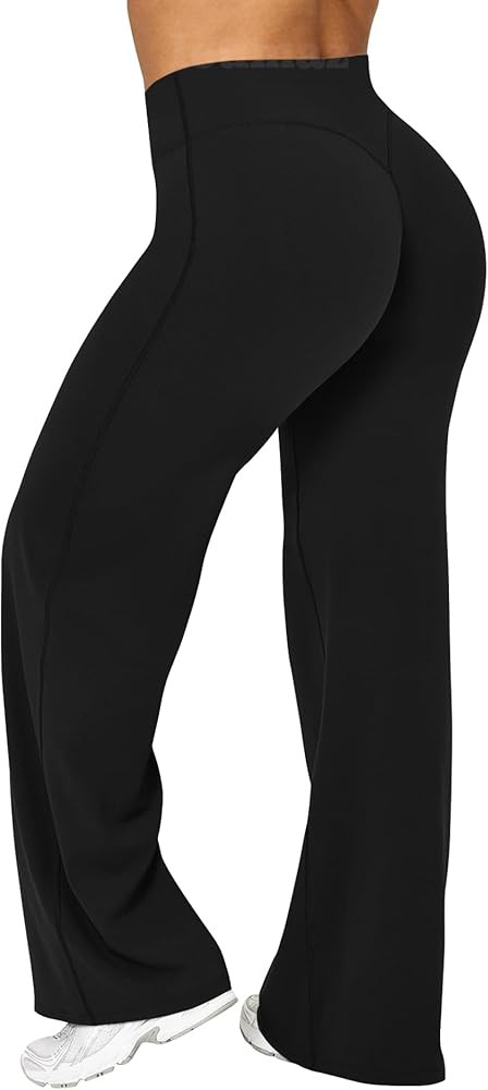 Women Straight Leggings Bottoms High Waist Gym Workout Leggings Stretch Casual Wide Leg Yoga Pant... | Amazon (US)