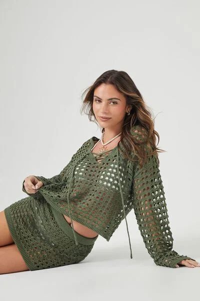 Crochet Lace-Up Swim Cover-Up Top | Forever 21