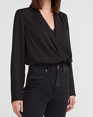 Lace Inset Wrap Front Thong Bodysuit | Express