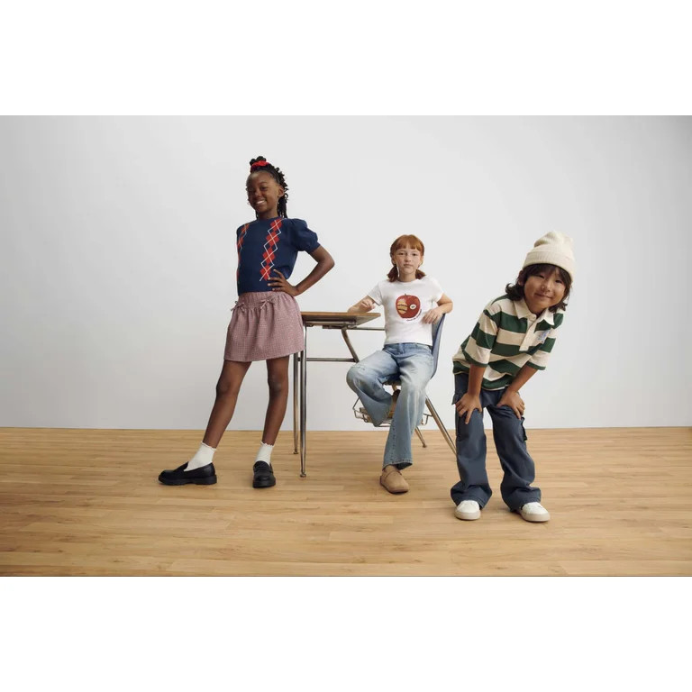 Wonder Nation Girls Argyle Sweater with Short Puff Sleeves, Sizes 4-18 | Walmart (US)