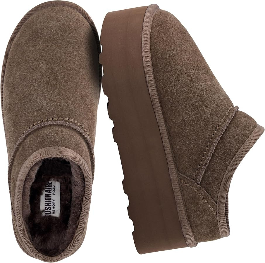 CUSHIONAIRE Huggy-2 Platform Slippers for Women, Cozy Genuine Suede Slip-On Ankle Boots for Indoo... | Amazon (US)