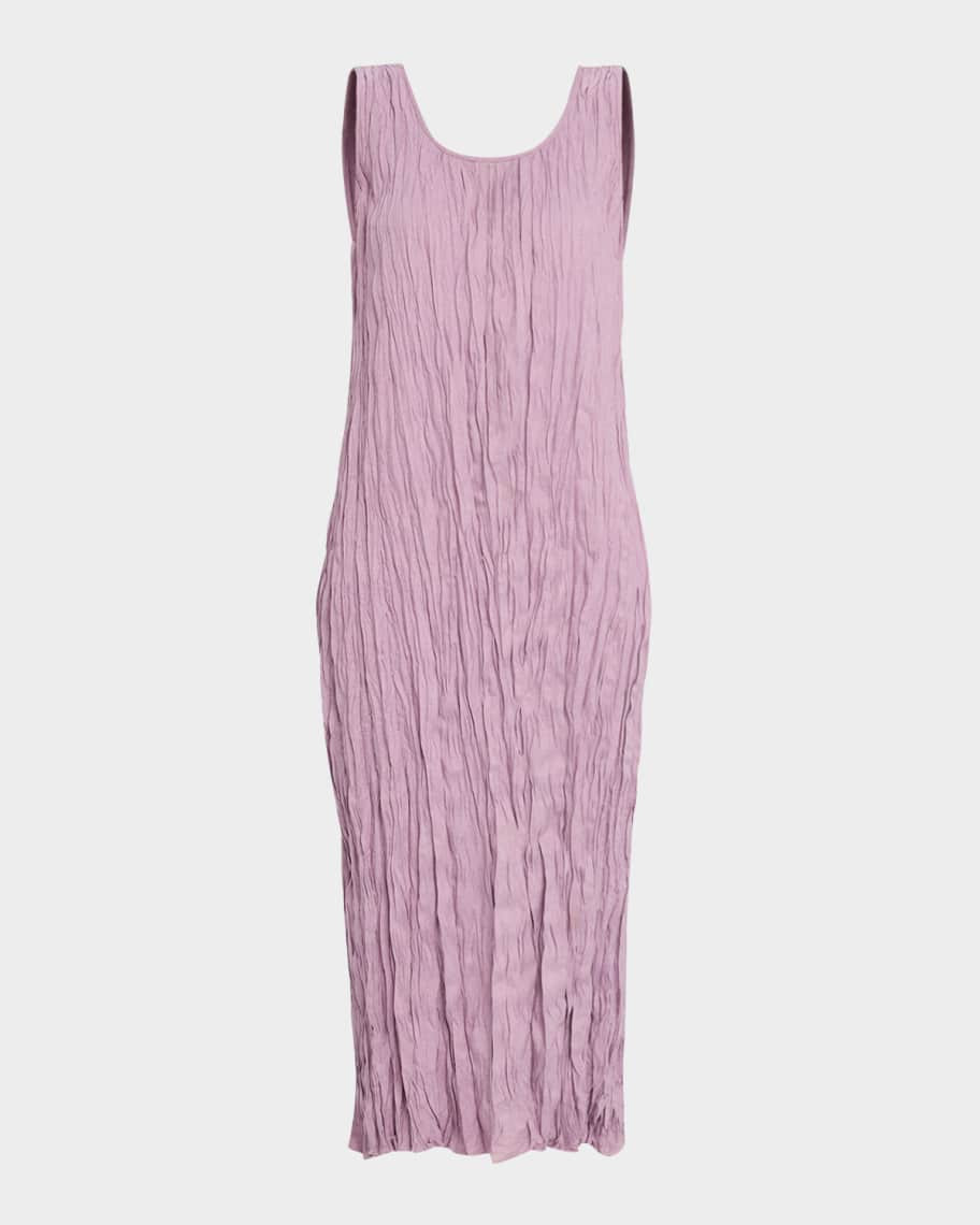 Sleeveless Crinkled Scoop-Neck Midi Dress | Neiman Marcus