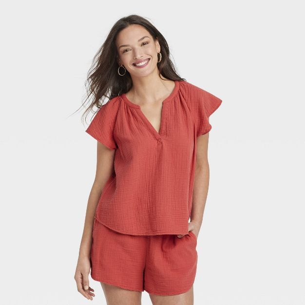 Women's Flutter Short Sleeve Blouse - Universal Thread™ | Target