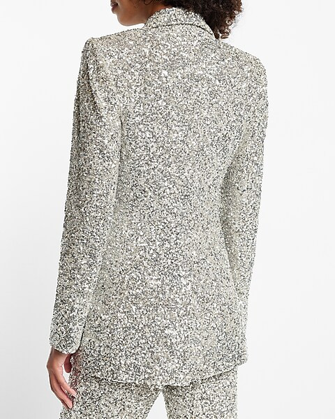 Sequin Peak Lapel Boyfriend Blazer | Express