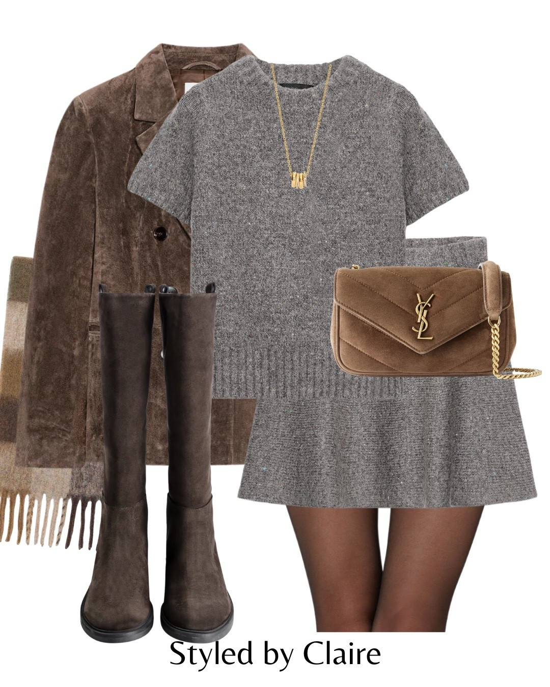 Suede Blazer Styling🤎
Tags: real leather Zara brown khaki tone wool knit top skirt co-ord set grey ribbed knee high boots acne scarf ysl saint Laurent shoulder bag fashion autumn transitional inspo outfit ideas chic women’s style city break capsule wardrobe cool girl work office wear 

#LTKautumn #LTKshoes #LTKstyletip