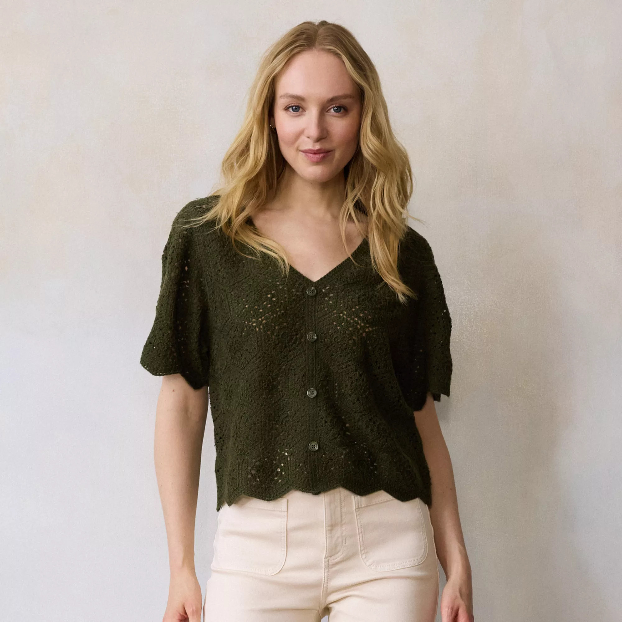 Women's LC Lauren Conrad Short Sleeve Crochet Sweater, Size: Large, Neutral Combo | Kohl's