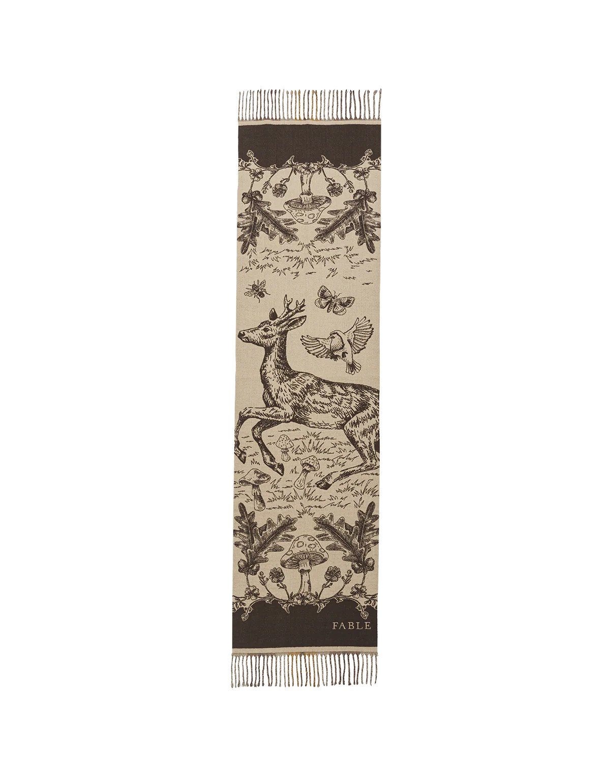 Taupe Woodland Tales Jacquard Scarf | Fable England