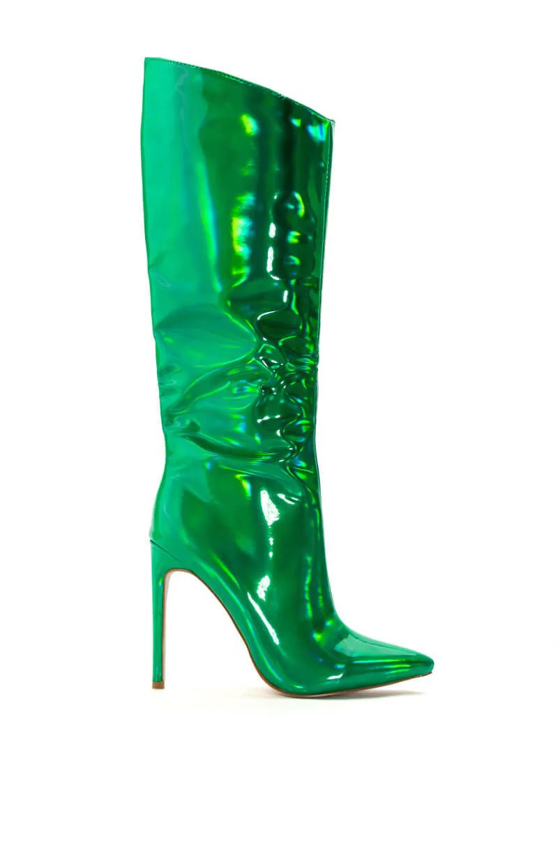 NOVA-GREEN HOLOGRAPHIC STILETTO BOOT | Azalea Wang