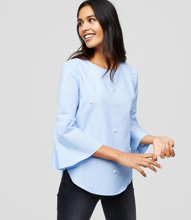 Pearlized Bell Sleeve Shirt | LOFT