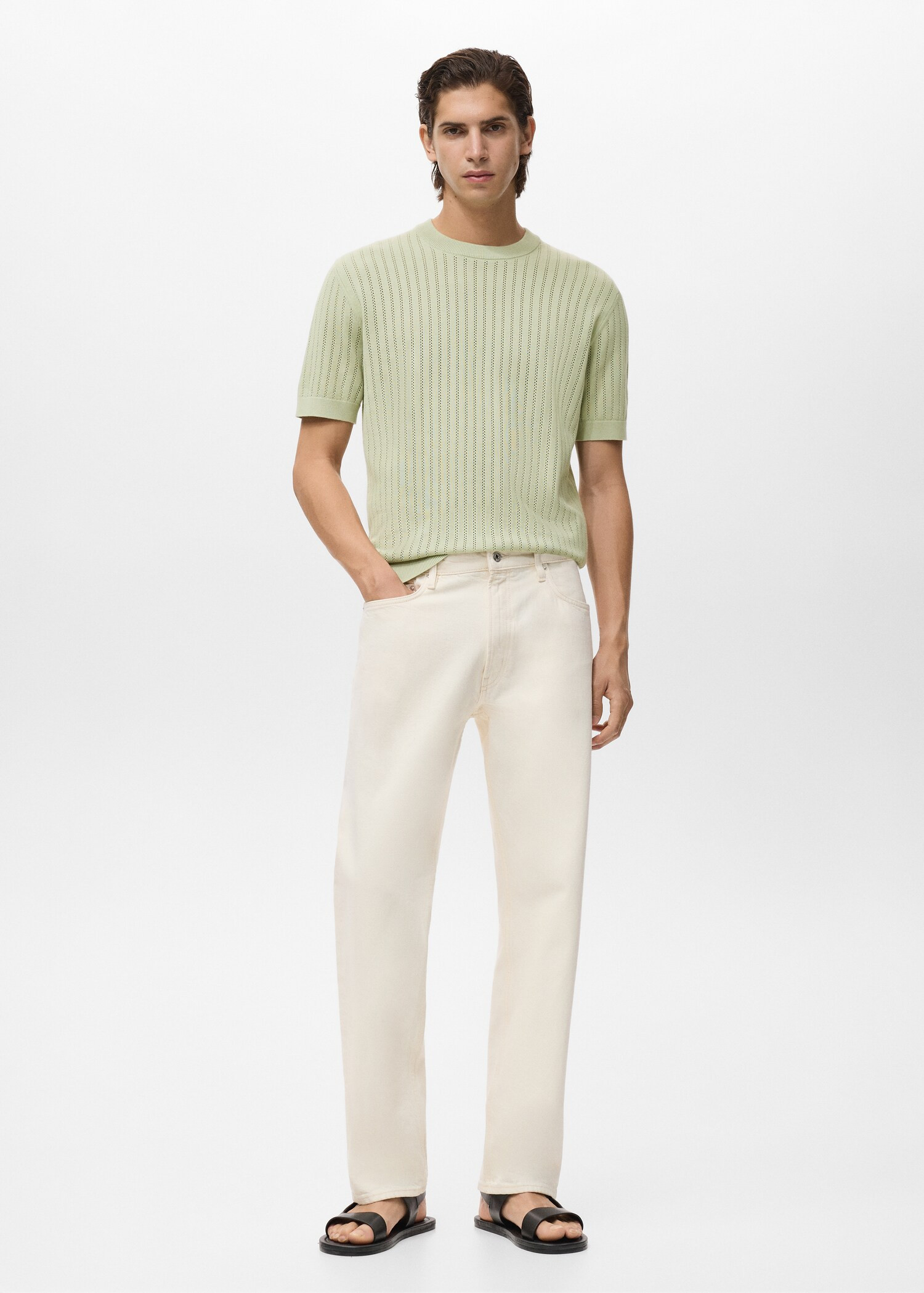 Striped openwork cotton t-shirt | Mango (US/MX/AU)