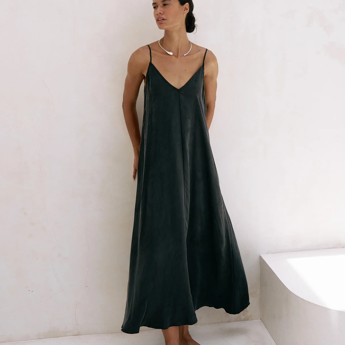Black Voluminous Maxi Dress – Tencel | The Handloom | The Handloom