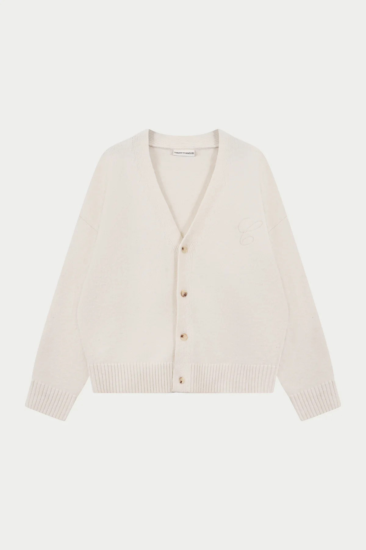 C EMBROIDERY KNITTED CARDIGAN - OFF WHITE | The Couture Club
