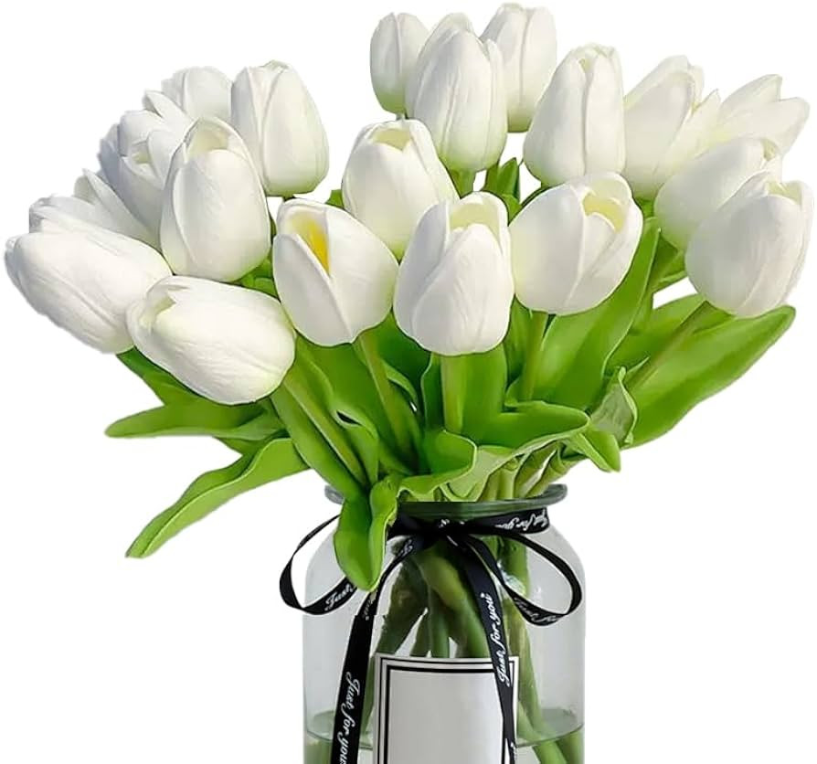 20pcs White Tulips Artificial Flowers Silk Tulips Flowers Fake Tulips Flowers Mother's Day Easter... | Amazon (US)