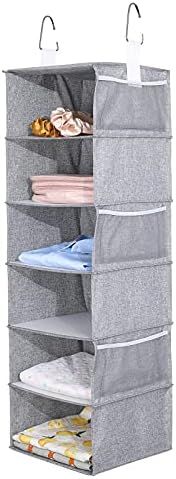 HOKEMP 6-Shelf Hanging Closet Organizer - Foldable Cloth Hanging Shelves for Closet with 3 Side P... | Amazon (US)