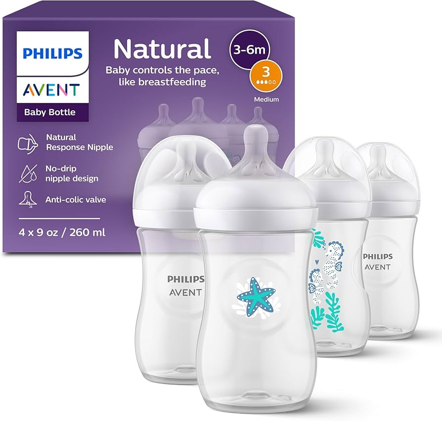 Philips Avent Natural Baby Bottles with Natural Response Nipples (Medium Flow, Flow 3), with Seah... | Amazon (US)