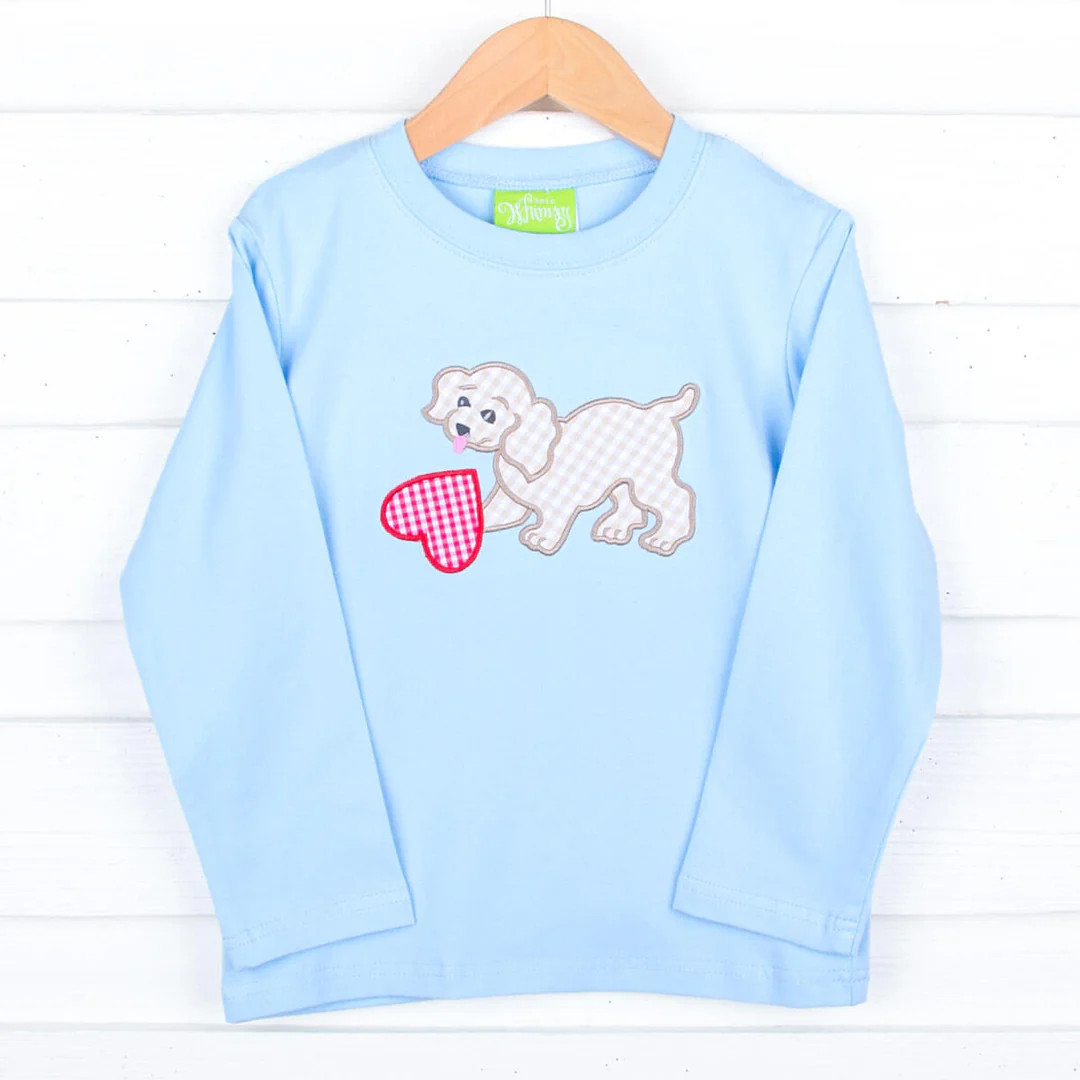 Playful Dog Heart Long Sleeve Blue Shirt | Classic Whimsy
