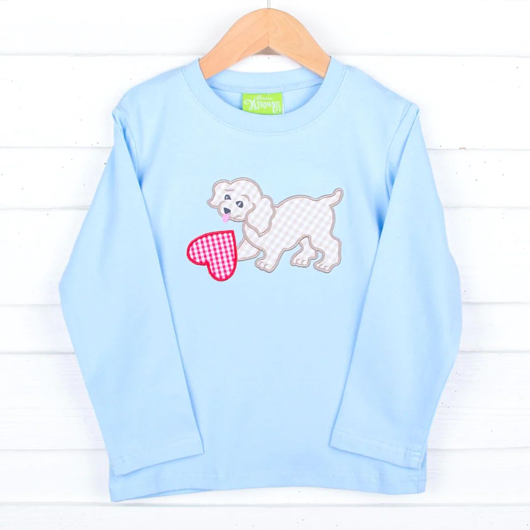 Playful Dog Heart Long Sleeve Blue Shirt | Classic Whimsy
