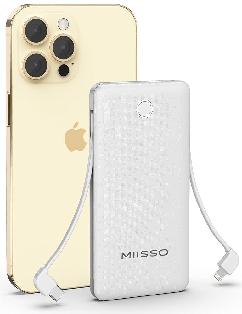 miisso 10000mAh Slim Portable Charger with Built in Cable, Power Bank Travel Charger External Bat... | Amazon (US)