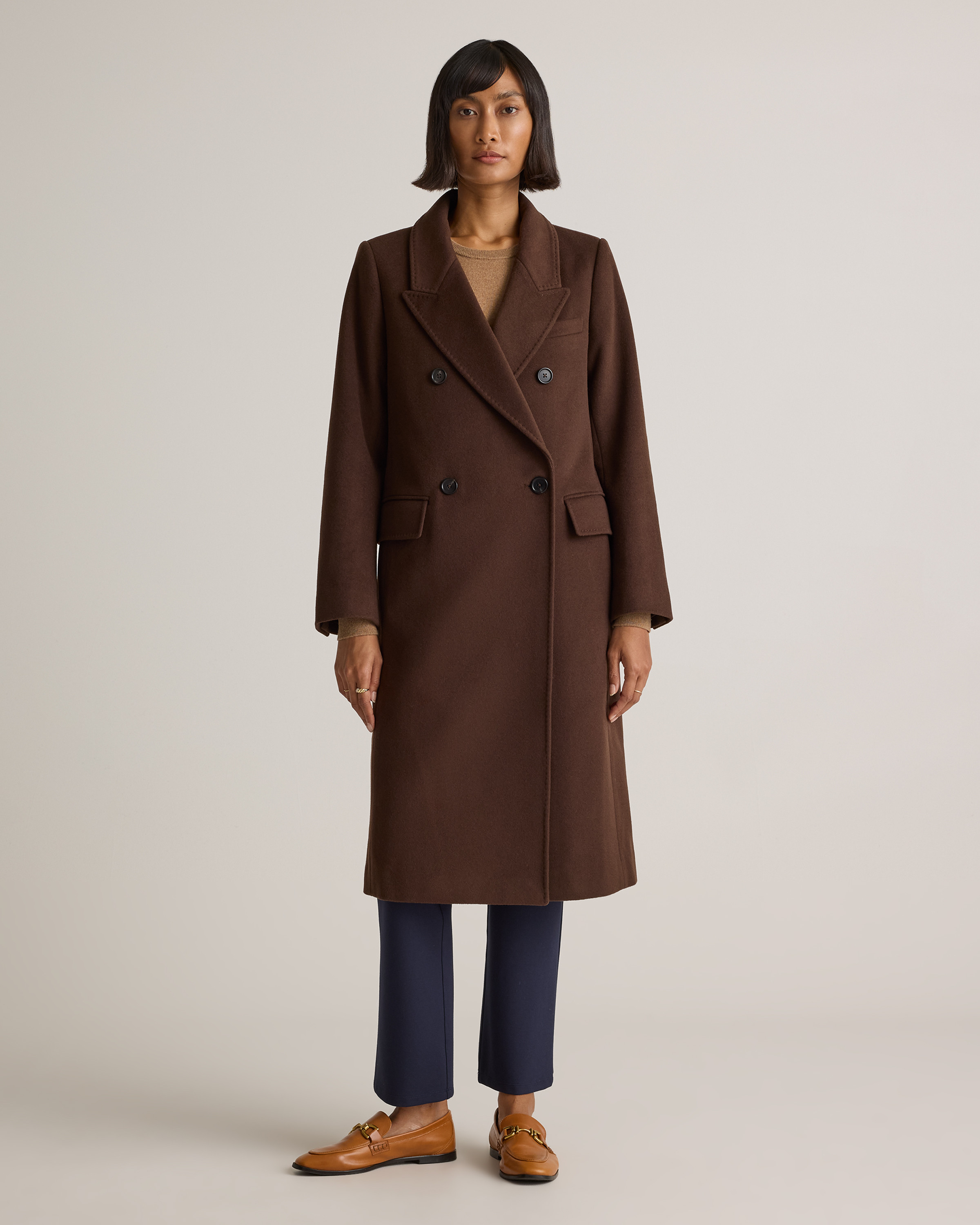Quince | Women's Italian Wool Double-Breasted Coat in Dark Chocolate, Size Medium, Wool/Nylon | Quince