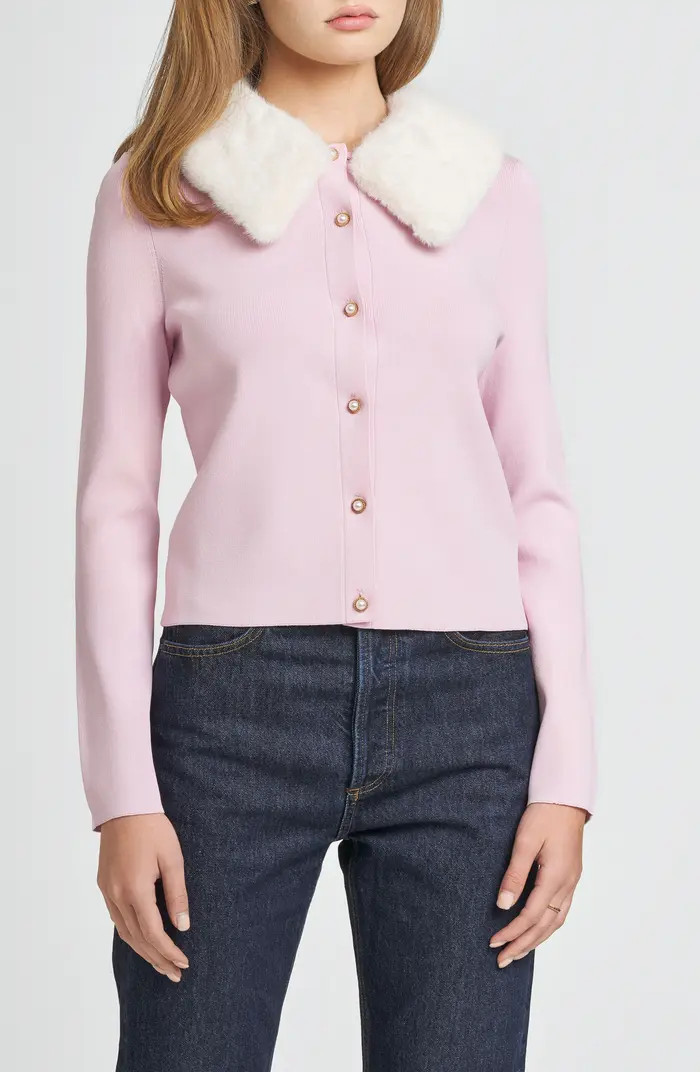 WAYF Rose Faux Fur Collar Cardigan | Nordstrom | Nordstrom