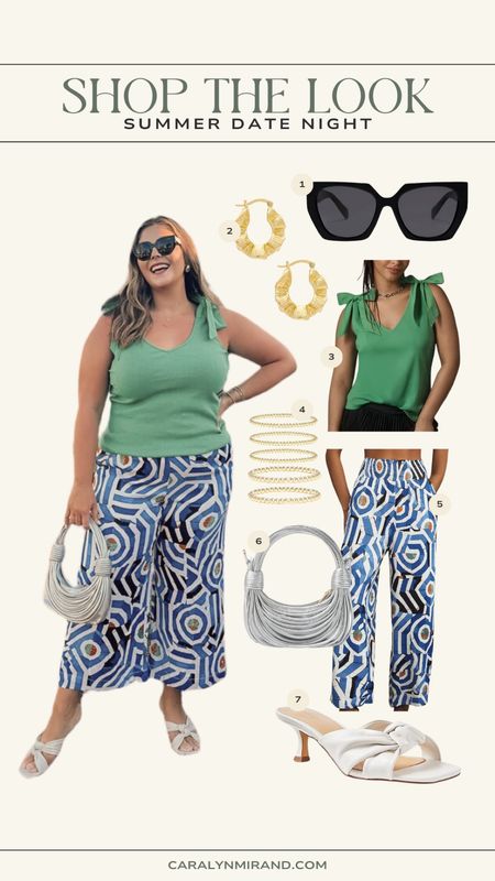 Shop the look - fun printed pants for a summer date night! Use CARALYN20 at Anthropologie for 20% off! Wearing size 1X in pants & top. 

#LTKSeasonal #LTKMidsize #LTKStyleTip