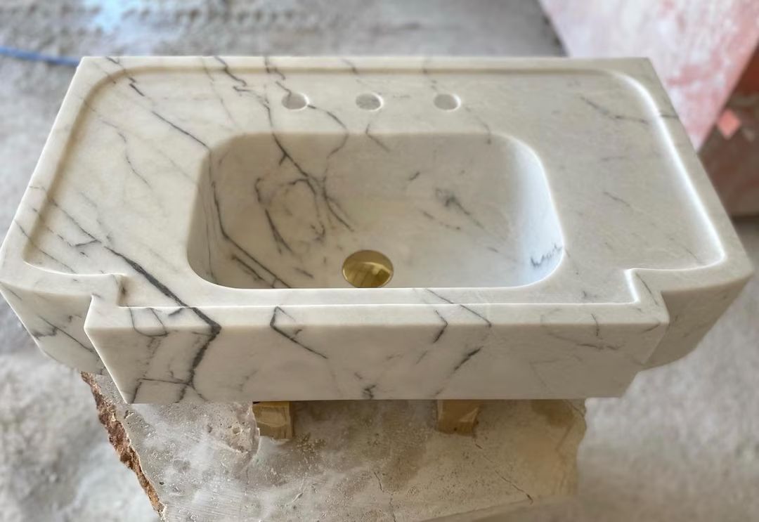 Lilac Marble Sink Wall Mount Marble Sink Hand Carved Marble Bathroom Sink Powder Room Sink Vanity... | Etsy (US)