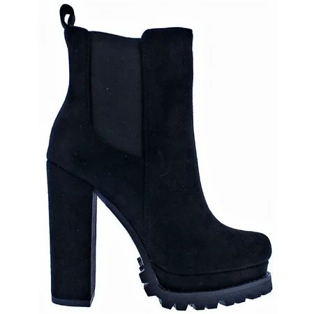 Monclair-5 Women Ankle High Platform Lug Sole Chunky Block High Heel Elastic Pull On Booties Boot... | Walmart (US)