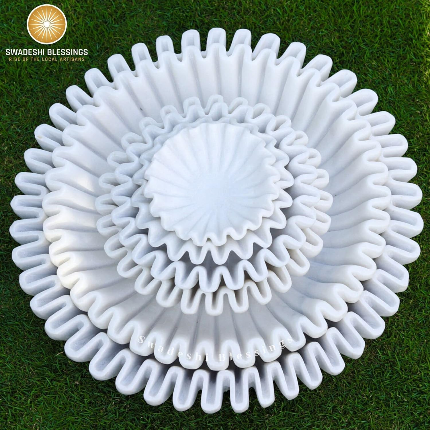 SWADESHI BLESSINGS HandCrafted Marble Ruffle Bowl /Antique Scallop Bowl/Fruit Bowl/Vintage Ring D... | Amazon (US)