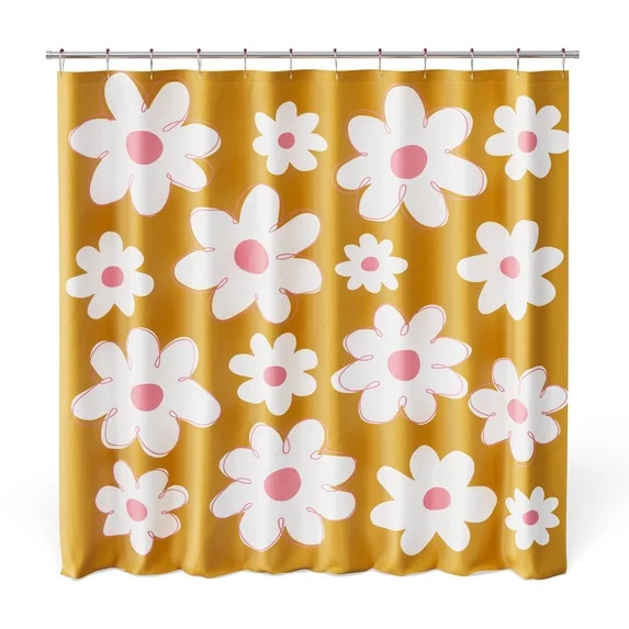 Mainstays Kids Fabric Shower Curtain with Hooks Set, Daisy | Walmart (US)