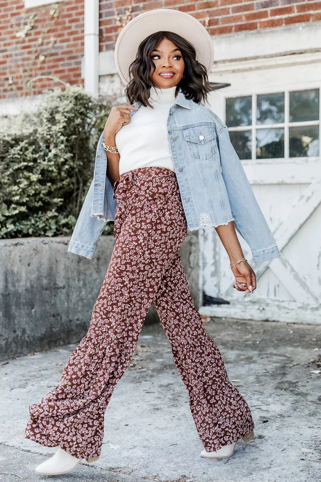 Something Has To Change Brown Belted Floral Pants | Pink Lily