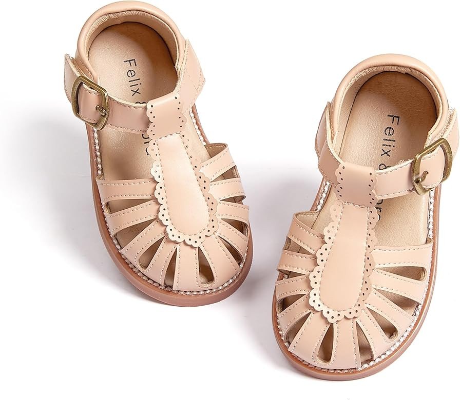 Felix & Flora Toddler Girls Sandals Soft Rubber Princess Flat Shoes Summer Flower Girl Shoes | Amazon (US)