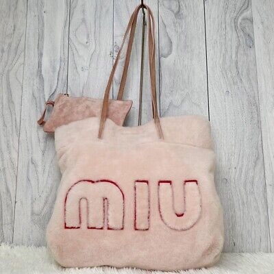 Miu Miu Fur Tote bag Pink Mouton Big Logo with Poach Excellent From Japan FS USD  | eBay | eBay US