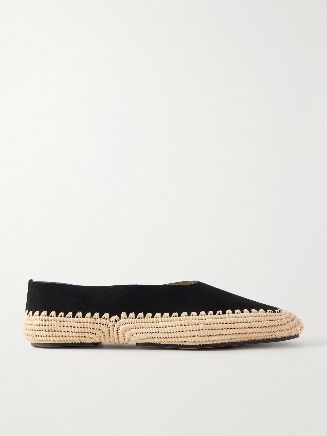 Gabriela Hearst - Strength Suede And Raffia Flat - Black | NET-A-PORTER (US)