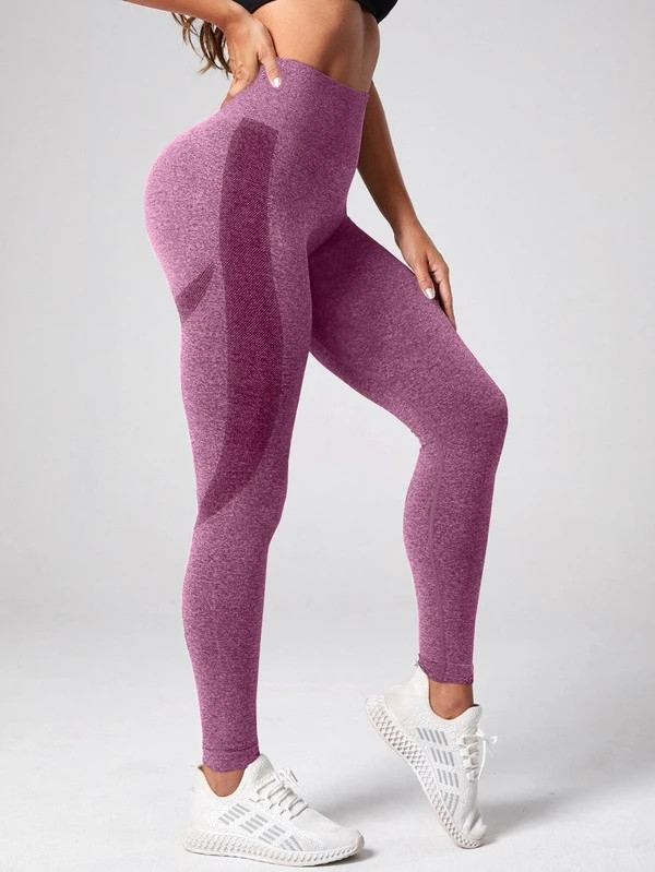 Yoga Leggings Marled Knit Seamless Hip-hugging Tummy Control Training Leggings | SHEIN